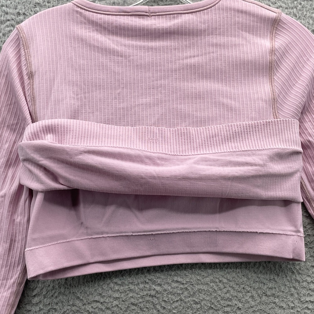 Lululemon Crop Top Women 8 Pink Built in Bra Ribbed Athletic Lined Workout Gorp - Picture 10 of 12